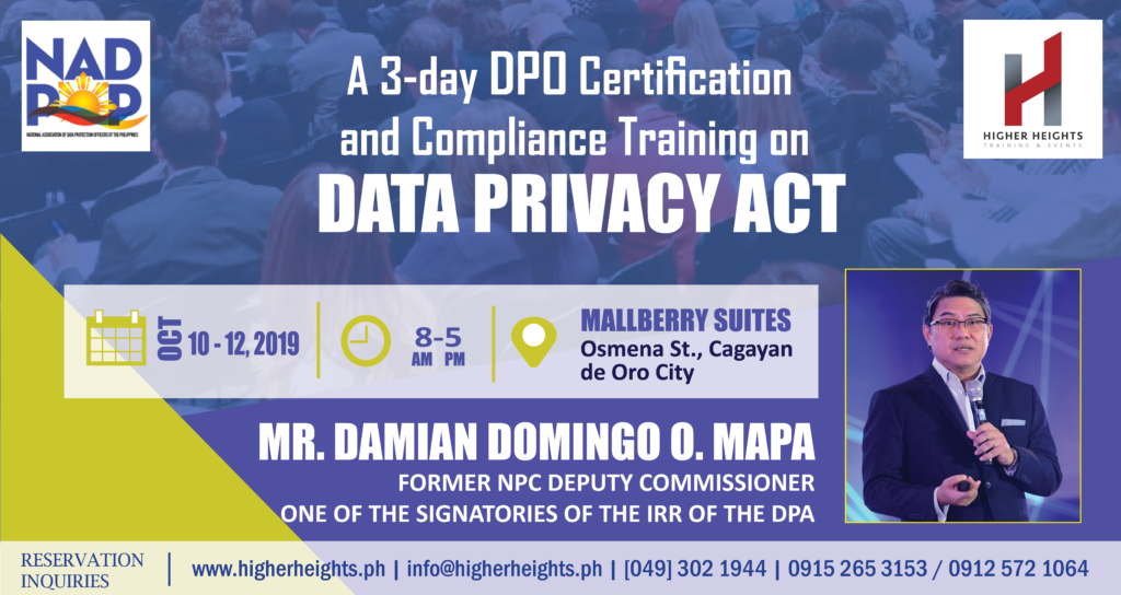 A 3-DAY DPO CERTIFICATION AND COMPLIANCE TRAINING ON DATA PRIVACY ACT