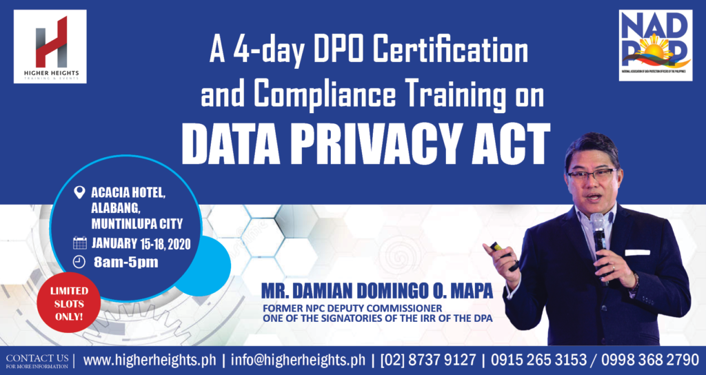 A 4-Day DPO Certification and Compliance Training on Data Privacy Act
